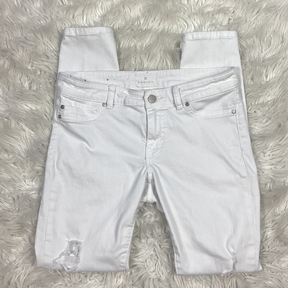 Caslon Denim - Calson Skinny Ankle White Denim Ripped Jeans